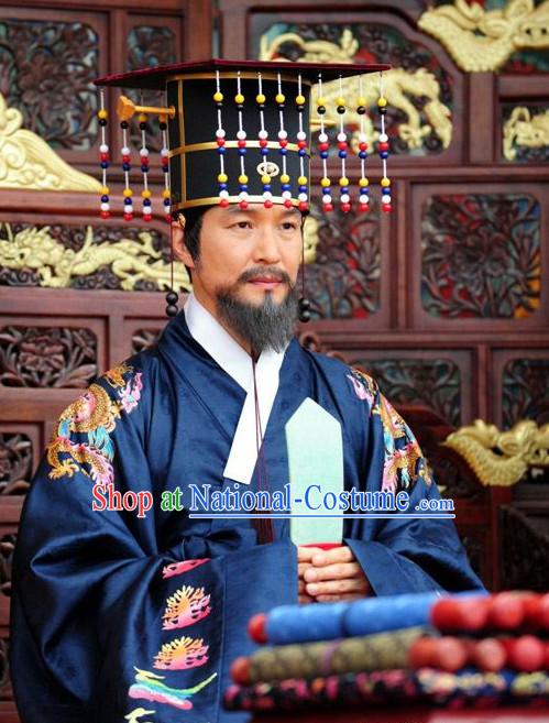 Traditional Korean Historical Emperor Costumes and Hat