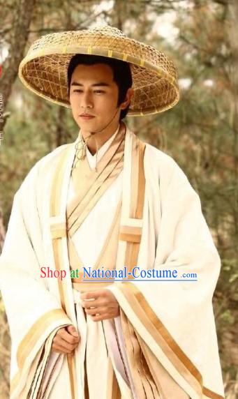 Chinese Traditional Historical Jiang Ziya Hanzhuang Costumes and Hat for Men