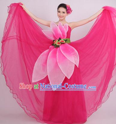 Traditional Peach Color Petal Dance Costumes and Headwear for Girls