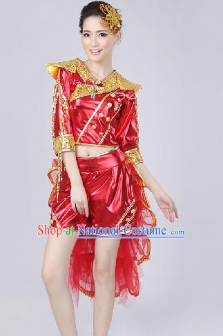 Enchanting Effect Red Drum Dance Costume and Headwear Complete Set for Girls