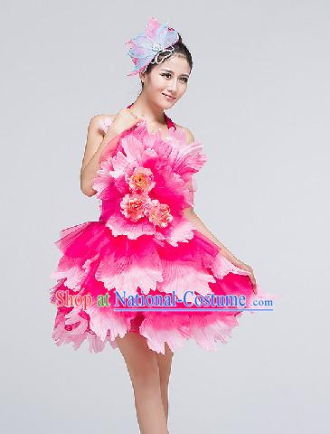 Traditional Chinese Flower Dancing Costumes and Headwear Complete Set for Women