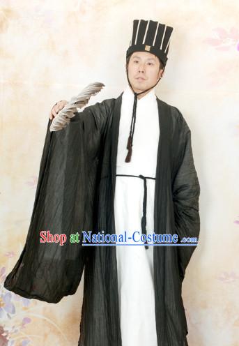 Ancient Zhuge Liang Three Kingdoms Costumes, Fan and Hat for Men