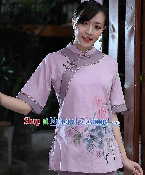 Traditional Chinese Hands Painted Mandarin Shirt for Women