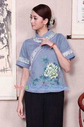 Traditional Chinese Hands Painted Mandarin Shirt for Women