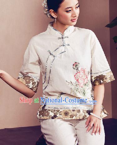 Traditional Chinese Hands Painted Mandarin Shirt for Women