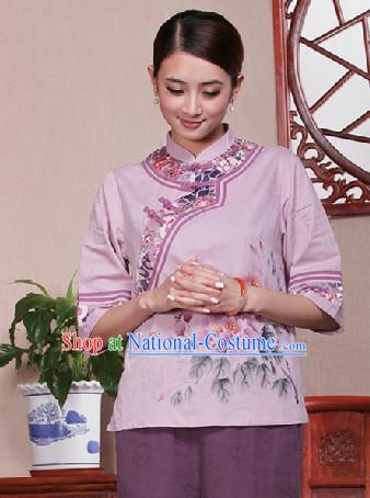 Traditional Chinese Hands Painted Mandarin Shirt for Girls