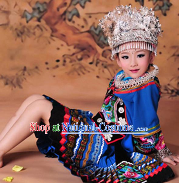 Miao Girl Clothes and Hat Complete Set for Kids