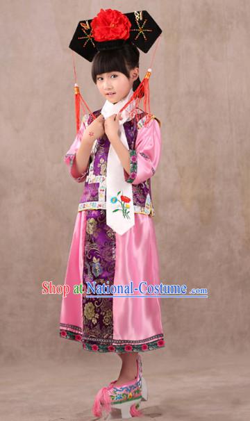 Qing Dynasty Princess Costume and Headwear for Children