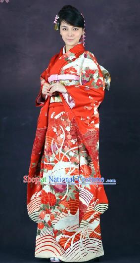 Classical Japanese Furisode Kimono 16 Pieces Complete Set for Women