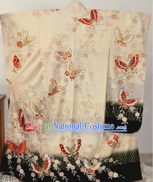 Traditional Japanese Butterfly Kimono Set for Women