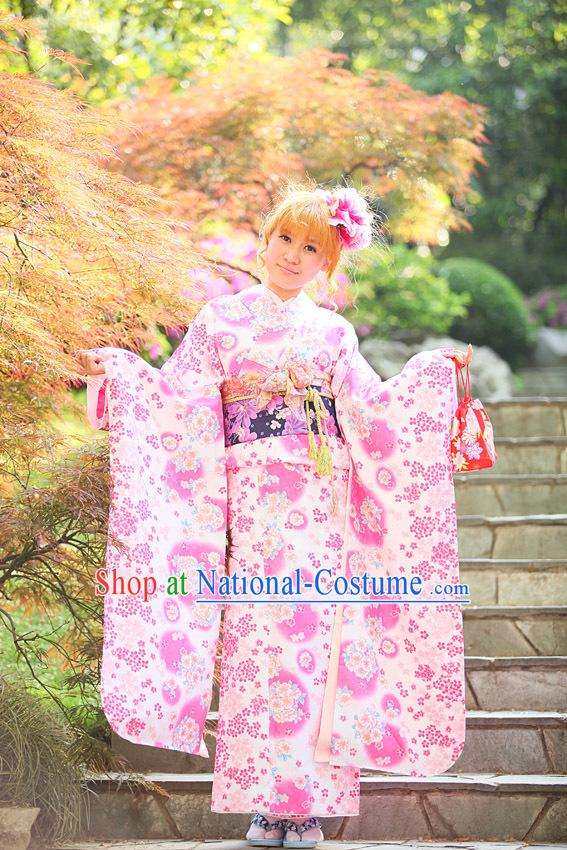 Traditional Japanese Pink Kimono Set for Women