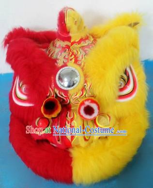 Half Yellow Half Red Supreme Long Wool Hok San Lion Dance Costume Complete Set