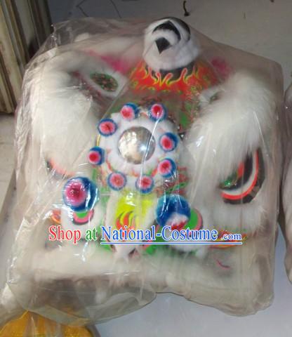 White Wool Traditional Chinese Fut San Lion Dance Costumes Complete Set