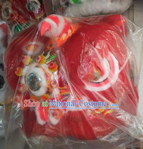 Red Wool Traditional Chinese Fut San Lion Dance Costumes Complete Set