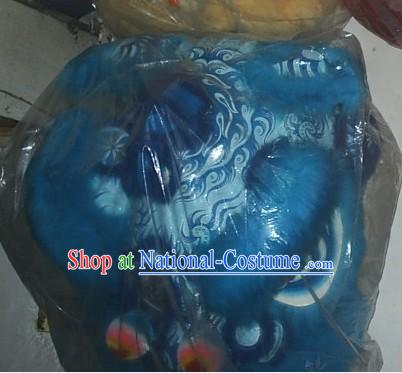 Blue Color Chinese Stage Performance Long Wool Lion Dance Costumes Complete Set