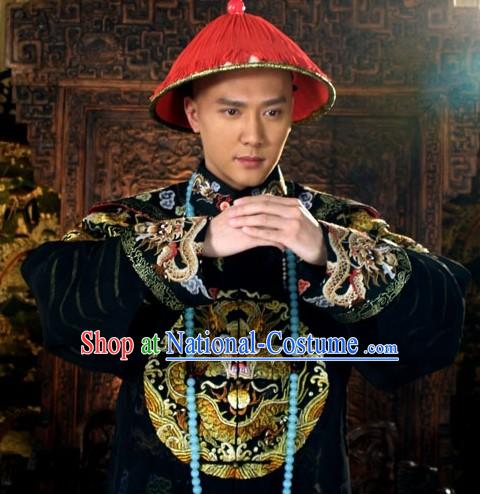 Qing Dynasty Imperial Palace Royal Family Member Chieftain Clothing and Hat for Men