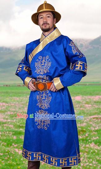 Ancient Chinese Genghis Khan Mongolian Emperor Clothing and Hat for Men