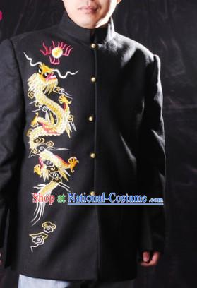 Traditional Chinese Black Embroidered Dragon Blouse