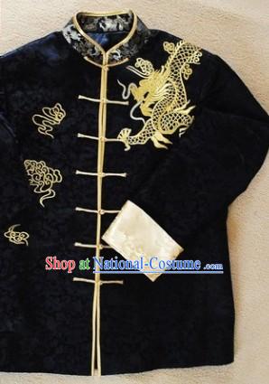 Traditional Chinese Black Embroidered Dragon Blouse