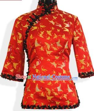 Chinese Classical Red Silk Tang Suit Blouse for Women