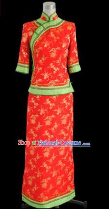 Chinese Classical Red Xiu He Wedding Toasting Blouse and Skirt for Brides