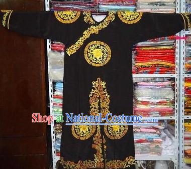 Chinese Beijing Opera Tuan Hua Embroidered Black Jian Yi Robe for Men