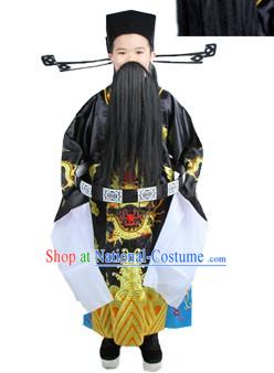 Traditional Chinese Bao Gong Judge Costumes and Hat for Children