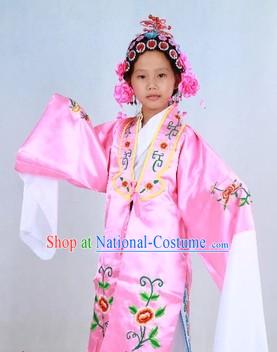 Traditional Chinese Stage Performance Hua Dan Costumes and Headpieces for Kids