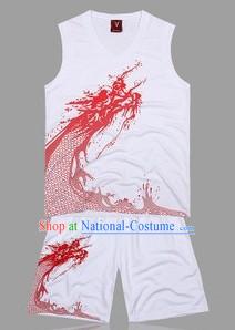 Traditional White Dragon Dance Player Outfit