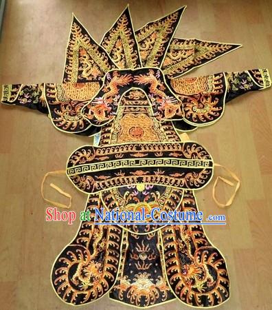 Traditional Chinese Black Embroidered General Armor Costumes Complete Set for Kids