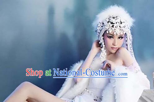 Ancient Chinese White Fox Sexy Lady Hair Accessories and Costumes Complete Set