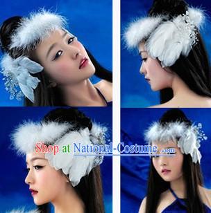 Ancient Chinese Pure White Long Feather Headpieces