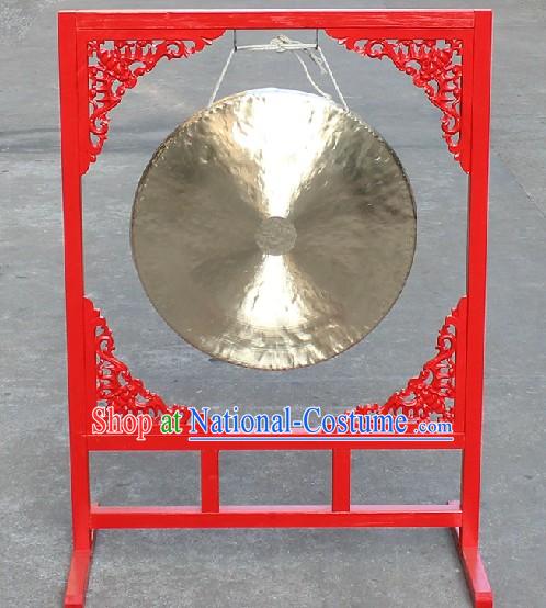 Traditional Chinese Big Gong and Wooden Gong Stand