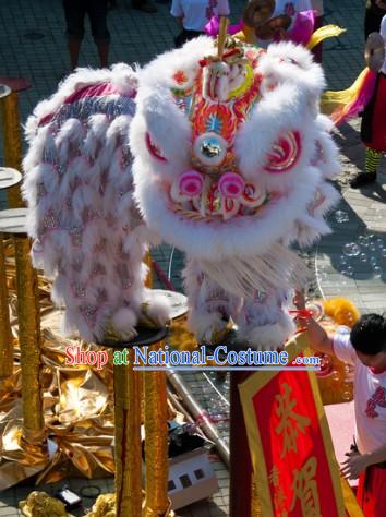 Friendly White Wool Lion Dance Costume Complete Set and the Silk Scroll Gift