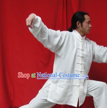 Classic Pure White Natural Flax Mandarin Chinese Martial Arts Outfit