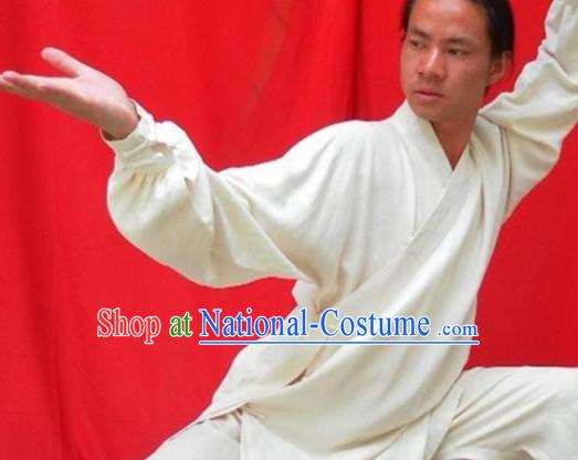 Top Quality White Natural Flax Mandarin Chinese Martial Arts Suit