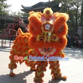 Orange Color Long Wool Folk Lion Dance Costume Complete Set