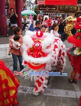 White Wool Red Underneath Lion Dance Dress Complete Set