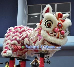 Beautiful Friendly Pink and White HOK San Lion Dance Head and Costume Complete Set