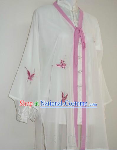 Traditional Chinese Competition and Practice Blouse Pants and Embroidered Butterfly Veil