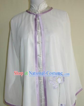 Traditional Chinese Competition and Practice Blouse Pants and Embroidered Lotus Veil