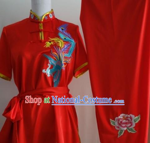 Short Sleeves Silk Broadcloth Embroidered Phoenix Mulan Uniform