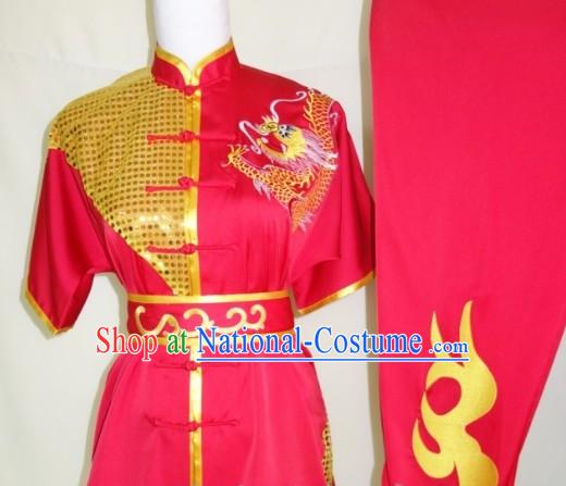 Top Silk Broadcloth Kung Fu Championship Dragon Dancer Costumes Complete Set