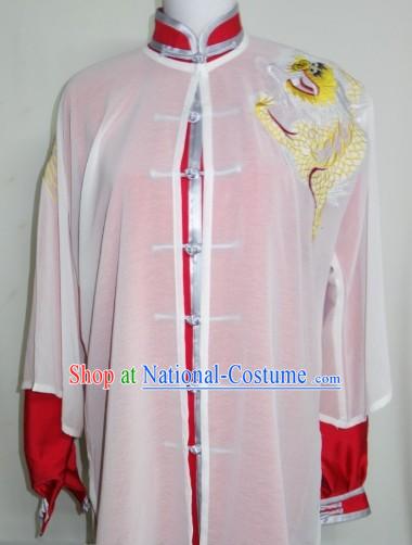 Embroidered Dragon Professional Tai Ji Dresses Pants Belt and Veil Complete Set