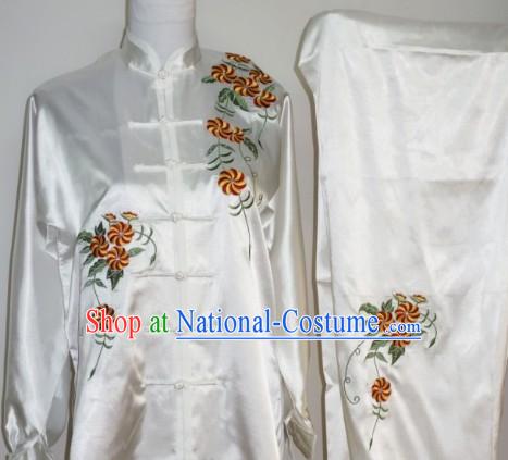 Silk Flower Embroidery Kung Fu Clothes Complete Set for Women