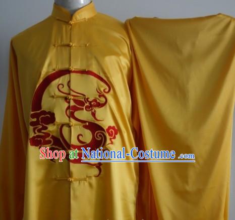 Gold Dragon Embroidery Silk Kung Fu Tai Chi Dresses Complete Set