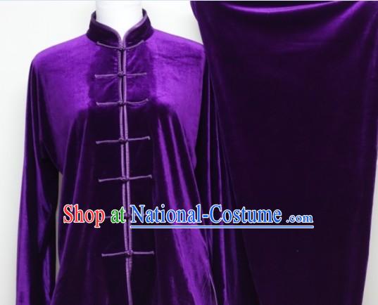 Purple Winter Pleuche Tai Chi Uniform Male Female Kung Fu