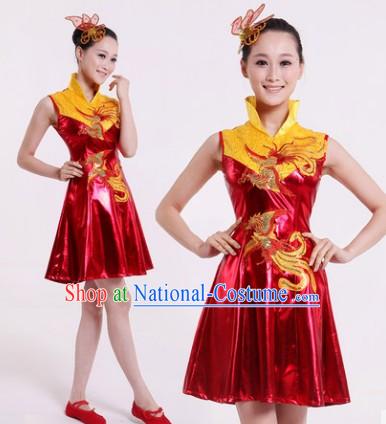 High Collar Chinese Festival Parade Phoenix Dance Costumes Complete Set for Women