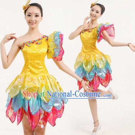 New Design Flower Dance Costumes and Headwear Complete Set for Women