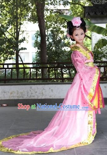 Pink Ancient Chinese Princess Costumes and Hair Accessories Complete Set for Children